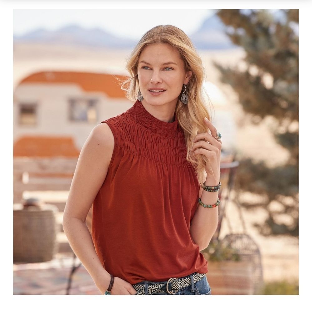 Sundance Everyday Essence Smocked Sleeveless Top Size XS